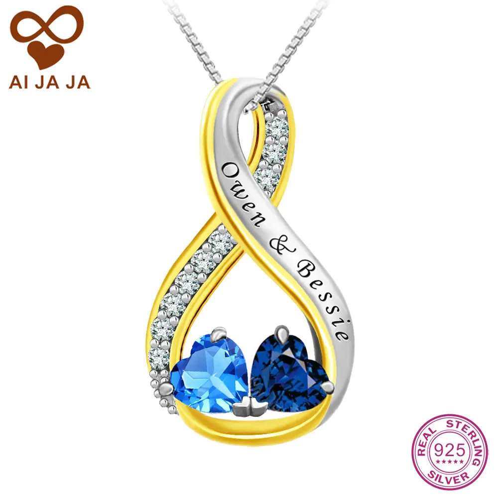 Personalized Two Hearts Twist Name Engraved Pendants 925 Sterling