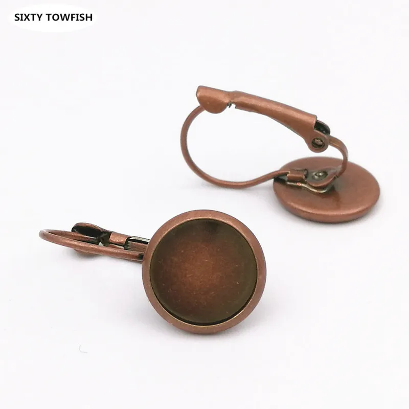 

50pcs/lot 10/12/14/16/18/20MM Red Bronze Copper Round Blank Drop earrings Cameo cabochons base setting DIY Jewelry accessories