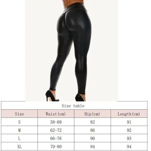 Женские черные кожаные мото-леггинсы с высокой талией из искусственной кожи, Клубная одежда, облегающие штаны с эффектом пуш-ап, Длинные женские сексуальные обтягивающие леггинсы