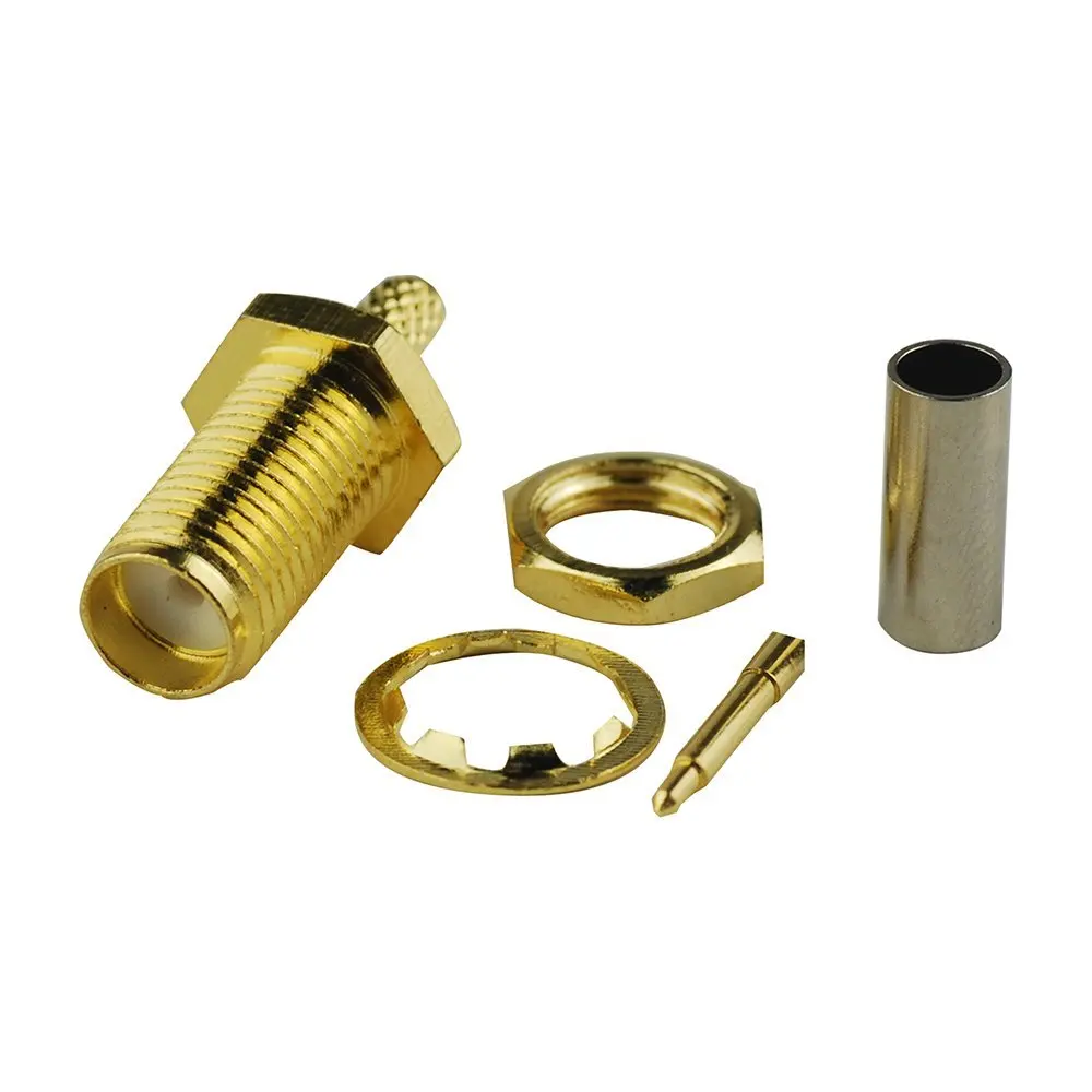 ALLiAHOP 2Pcs RP SMA Female Bulkhead Nut RF Connector Goldplated for