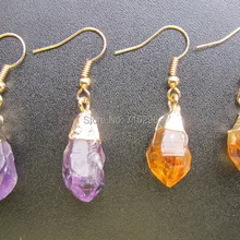Очаровательный Gem серьги натуральный цитрин e amethy ST кварца Ювелирные изделия серьги 10 пар/лот может смешанный