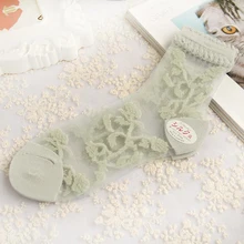 Ультратонкий Прозрачный красивый кристалл Кружево упругие короткие Для женщин Носки для девочек цветок вышивки Calcetines белый носок для Для женщин Meias