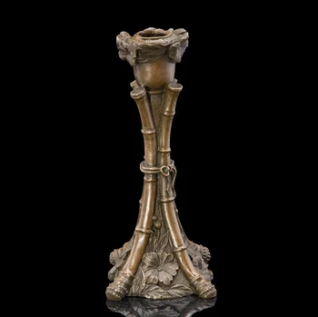 

20 CM Western Art Deco Bronze Statue statue Bamboo Flower Sculpture Candles Candlestick Holders