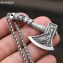 Nostalgia Wolf And Raven Slavic Amulets Talismans Viking Odin Axe Necklaces & Pendants Norse Vikings Jewelry Turkish Men Wicca norse vikings amulet pendant necklaces hammer of thor mjolnir pendants sweater chain necklace animal wolf head viking jewelry