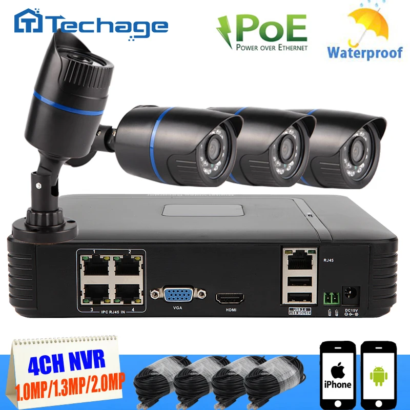 4CH WLAN IP Überwachungskamera Komplettset 960 P NVR HD Videoüberwachung 24 IR 