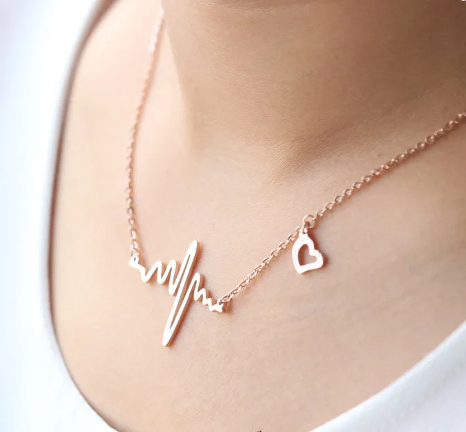 Rose gold heart beat necklace,Rose gold 