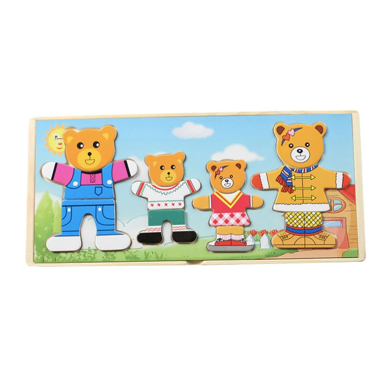 LANTIGER мультфильм Медведь переодеться деревянные пазлы Монтессори платье Jigsaw игрушек для детей Для мальчиков и девочек