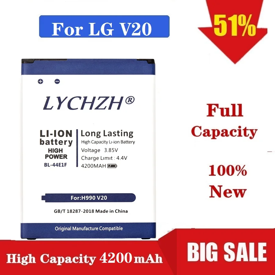 

4200mAh High Capacity BL-44E1F Battery For LG V20 Battery H990 F800 VS995 US996 LS997 H990DS H910 H918 Stylus3 M400DY