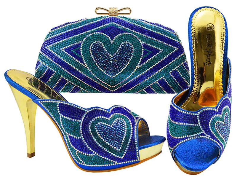 

Slippers high heel 4.5 inches shoes and bag matching set royal blue italian new shoes and bag set italy shoe and bag SB8254-4