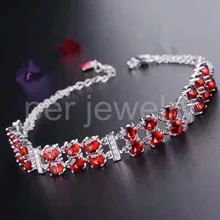 На ювелирные изделия гранат браслет-цепочка натуральной Красный Гранат 925 серебро 0.3ct* 24 шт. драгоценных камней# B18090406