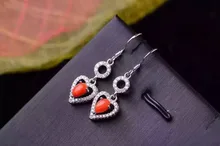 natural red coral drop earrings 925 silver Natural gemstone earring for women romantic heart drop earrings for wedding