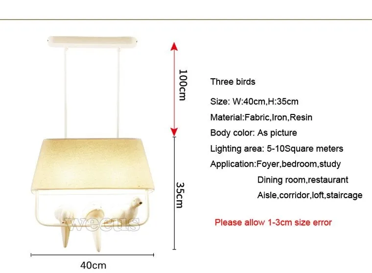 Средиземноморский светильник 3 птицы Лофт подвесной светильник, ретро ресторан балкон столовая прохода Кафе Магазин светильник s E27 люстра из ткани
