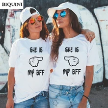 She Is My BFF, футболки для женщин, лучшие друзья, принт Харадзюку каваи, женская одежда,, топы, Микки, палец, женская футболка