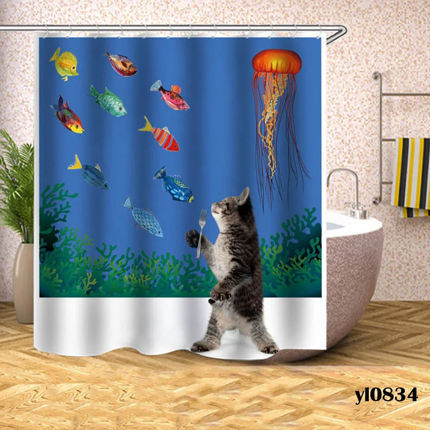 Günstig Cartoon Katze Dusche Vorhänge Wasserdicht Tiere Bad Vorhänge Für Bad Badewanne Große Breite Bade Abdeckung Hause Rideau De Bain