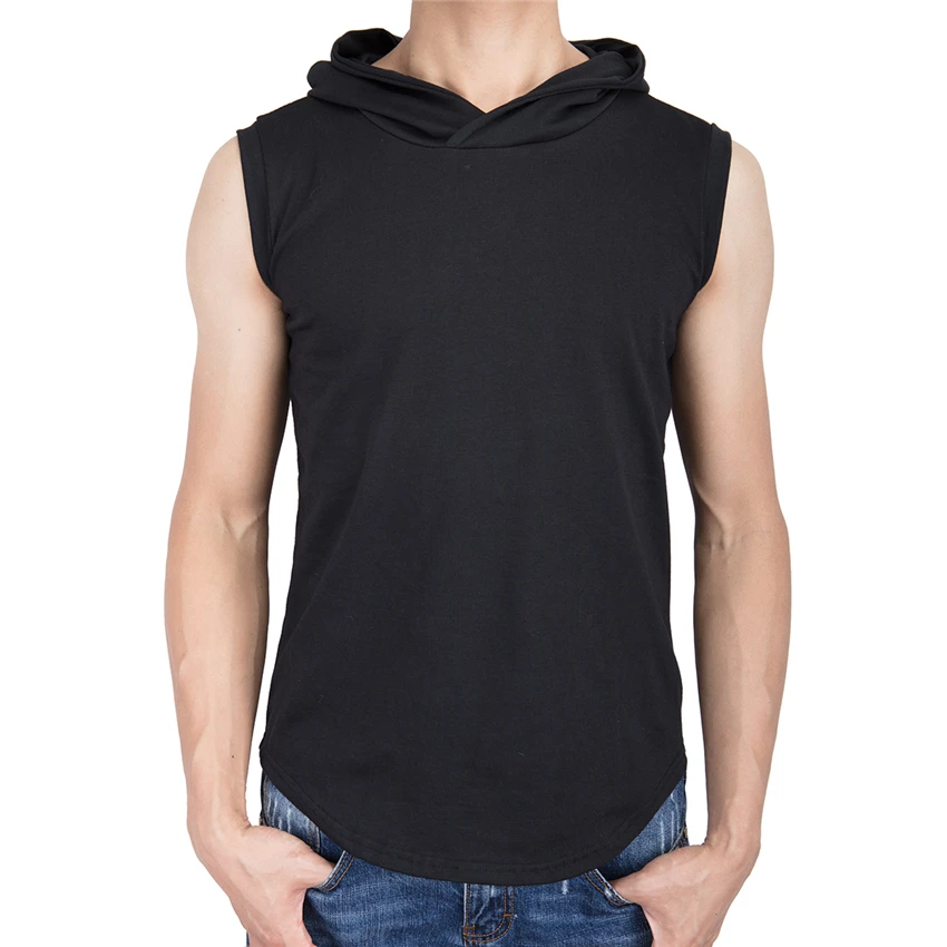 

FLORATA Summer New Men's Bodybuilding Fitness Sleeveless Vest Cotton Hooded Tank Tops Men's Sweatshirt Hoodies Solid Singlets