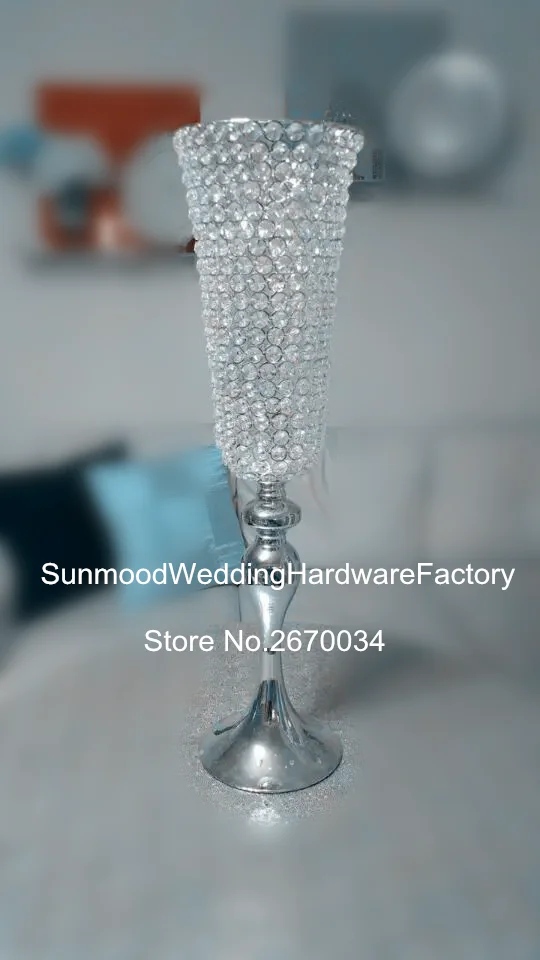 new designer wholesale sliver cylinder trumpet shaped glass bead vase for wedding decoration
