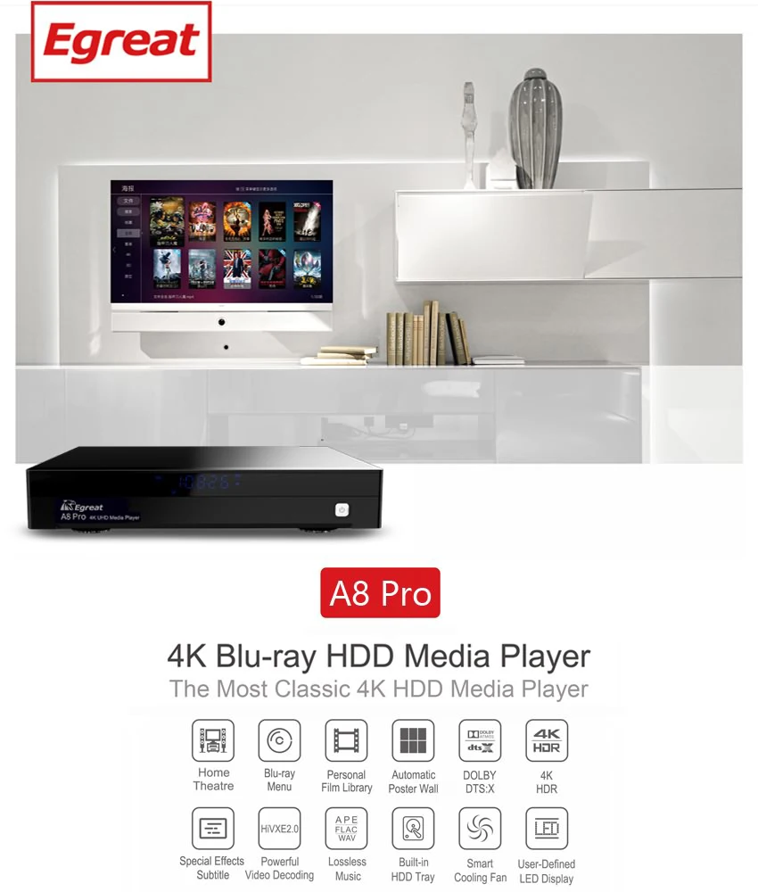 Egreat A8 Pro UHD медиаплеер 2 ГБ 8 ГБ 3D 4 к Bluetooth Android Smart tv Box Поддержка HDD SATA USB3.0 Dolby Ture-HD DTS-HD DTS: X