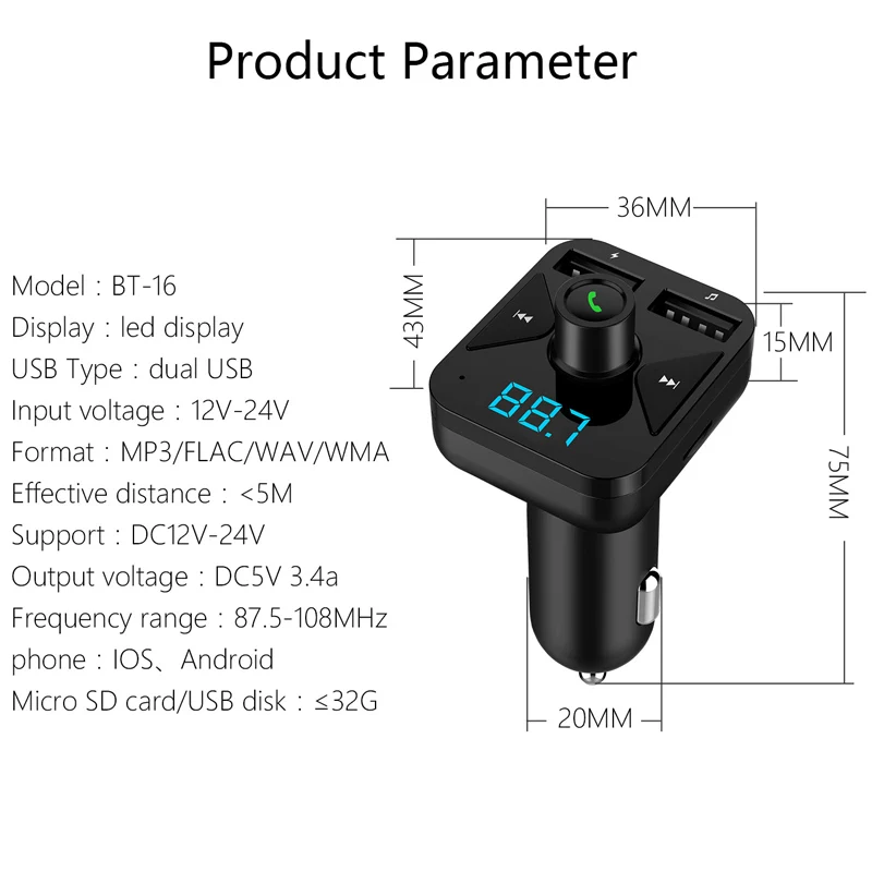 MP3 музыкальный плеер FM передатчик Bluetooth Беспроводной Dual USB Выход автомобиля стильная автомобильная зарядка