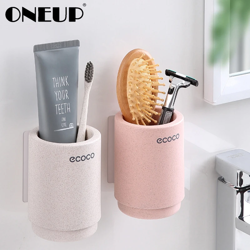 

ONEUP Magnetic Adsorption Toothbrush Holder Wheat Straw Mouth Cup Toothpaste Storage Rack Wall Mounted Bathroom Accessories Sets