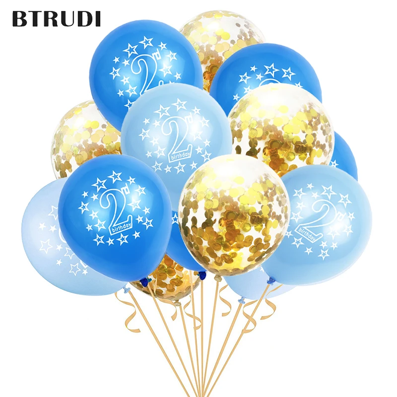 

BTRUDI 2 year old balloon scraps suit 30pcs 12inch baby shower second birthday boy party decoration anniversaire helium balloon