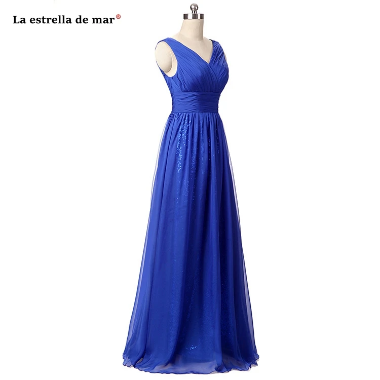 Vestido madrinha2019 новые шифоновые блестки сексуальные V шеи линии Королевский синий Длинные платья подружек невесты свадебное платье для гостей