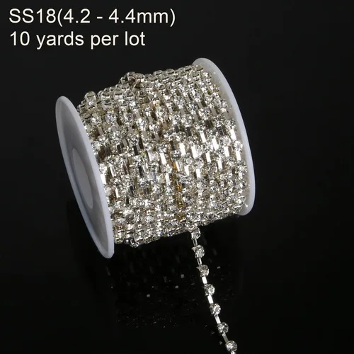 10 ярдов/рулон прозрачный кристалл SS6-SS18(2 мм-4,5 мм) серебро/золото основа стразы на цепочке для шитья одежды стиль diy Аксессуары для красоты - Цвет: SS18 Silver