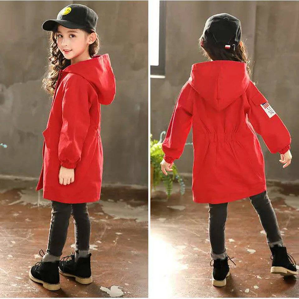 Детские пальто для девочек, весенне-осенний Тренч, Детская верхняя одежда, осенняя ветровка для девочек 10, 12, 14 лет, детские куртки для подростков