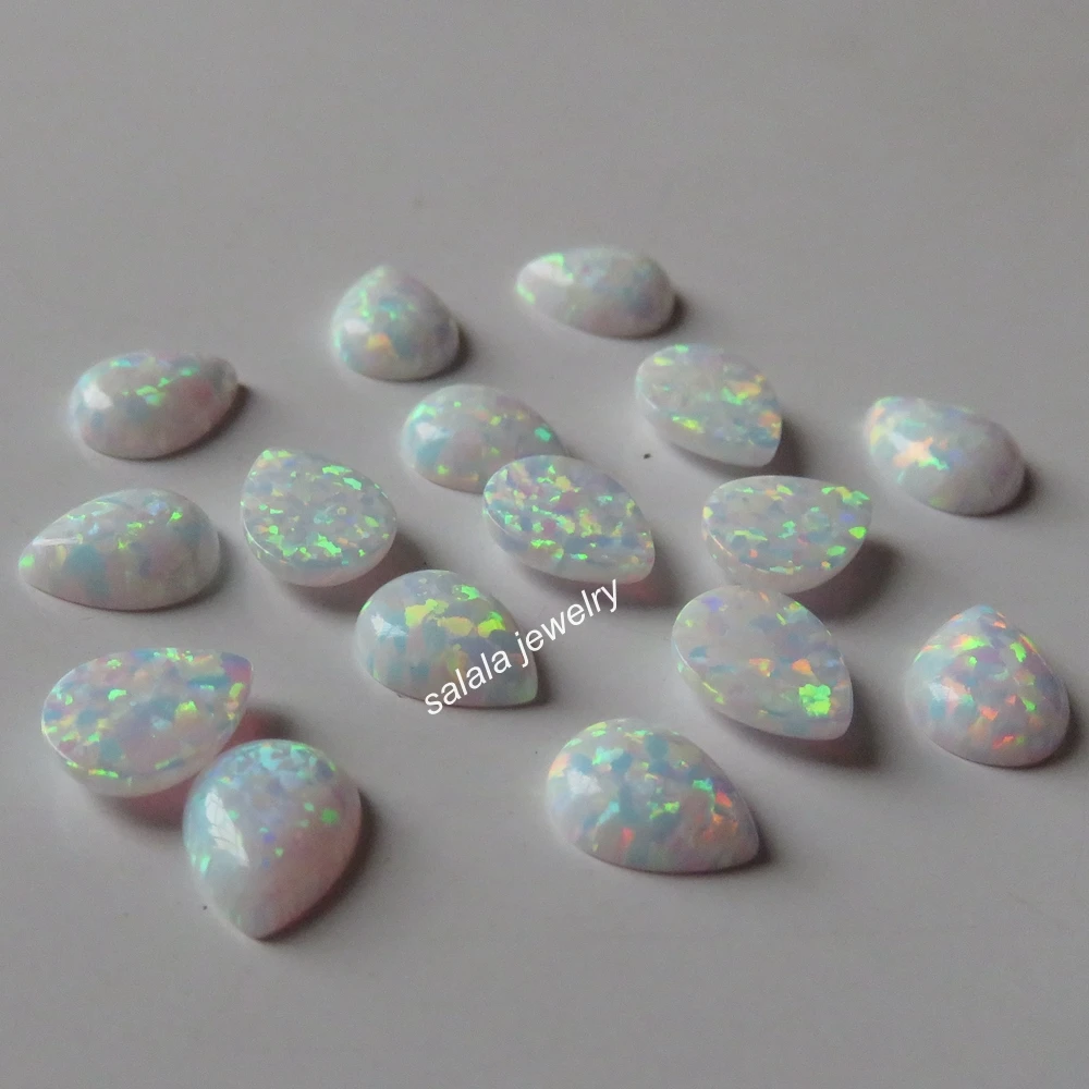 100pcs /lot 7x9mm Pear Opal OP17 white Synthetic Pear Fire Opal Stone