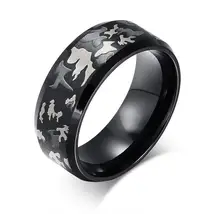 Personalized Free Custom Engrave 8mm Black Plated Camouflage Rings in Stainless Steel Gift for Hunter