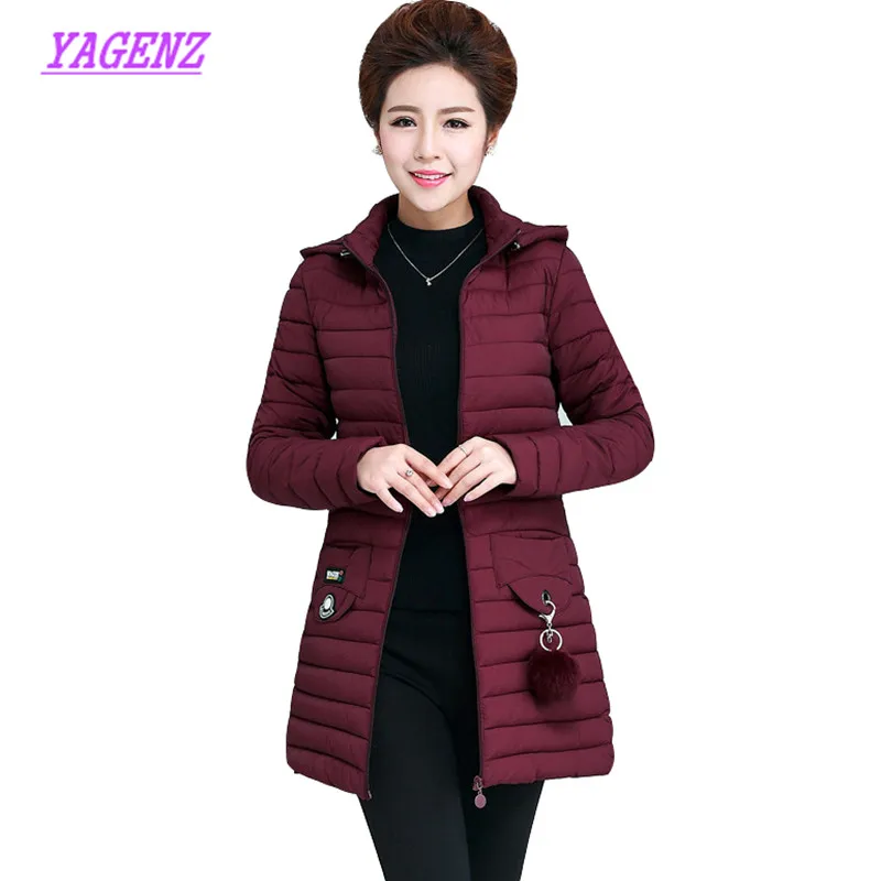 

Winter Down cotton Jacket Women Slim Long Cotton Outerwear Middle-aged women Winter Hooded Plus size Warm Cotton Coat 6XL B407