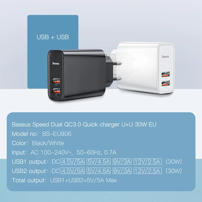 Pаспродажа Baseus 30 Вт Быстрая зарядка 4,0 3,0 font b USB b font зарядное устройство для Xiaomi huawei 5A Supercharge Dual font b usb b font type C PD 3,0 быстрое зарядное устройство для iPhone X XS