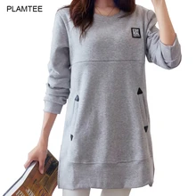 Split Loose Nursing Clothes Tops for Pregnant New Spring Breastfeeding T Shirt with Pockets Solid Maternity Clothes Tee Shirt
