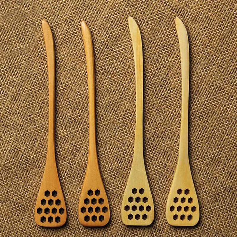 18.5cm Wooden Carving Honey Stirring Spoons Carved Hollow Out