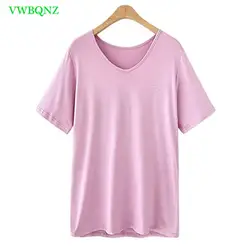 Большие размеры Для женщин футболка с коротким рукавом новый корейский свободные V воротник Чистый Цвет Футболка Для женщин Повседневное