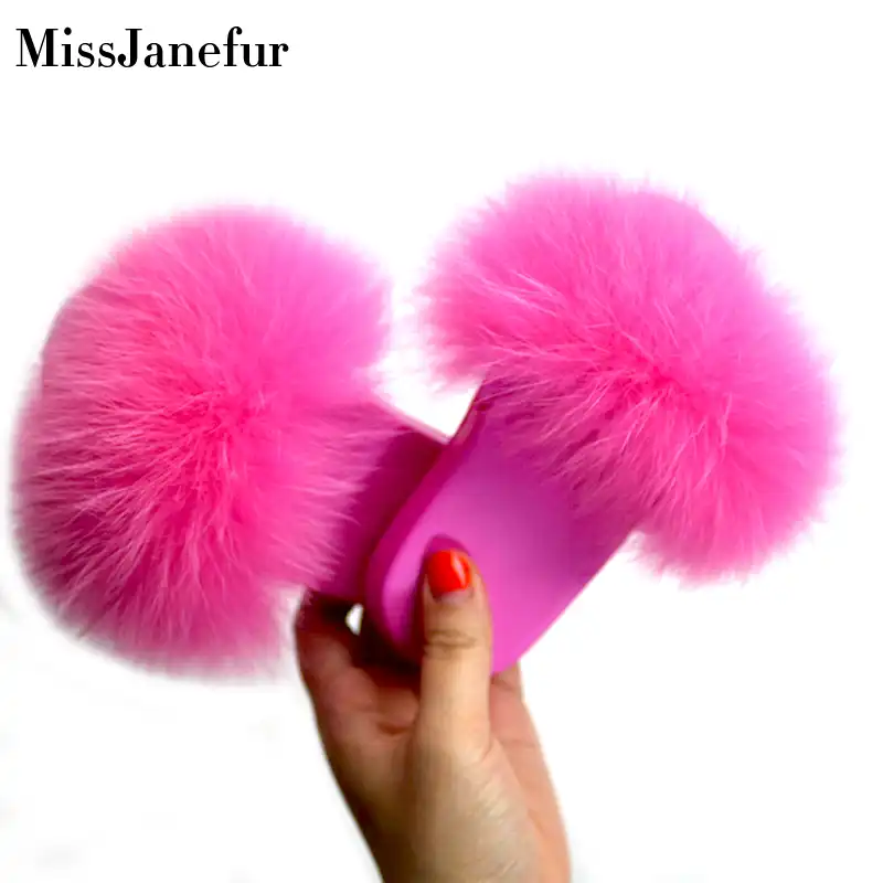 Real Fox Hair Slippers Kids Fur Home 