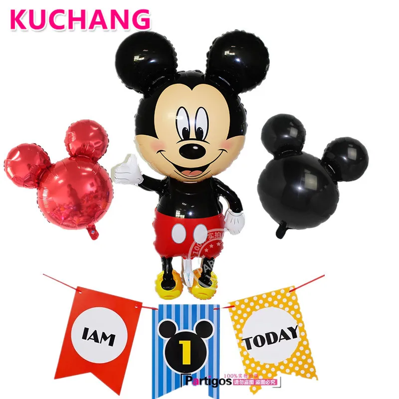 

4pcs/lot Mickey Minnie 1st Baby Shower Foil Balloons Bunting Banner Cartoon Flag Birthday Party Decor I am one today Supplies