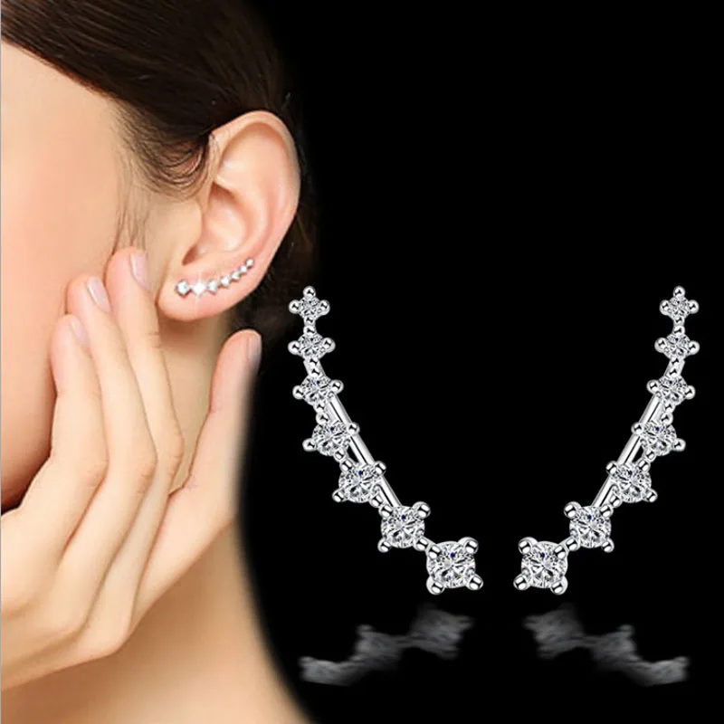 

KOFSAC Charm 925 Sterling Silver Earring Luxury Seven Star Cubic Zirconia Ear Clip Earrings For Women Fine Ear Jewelry Brincos