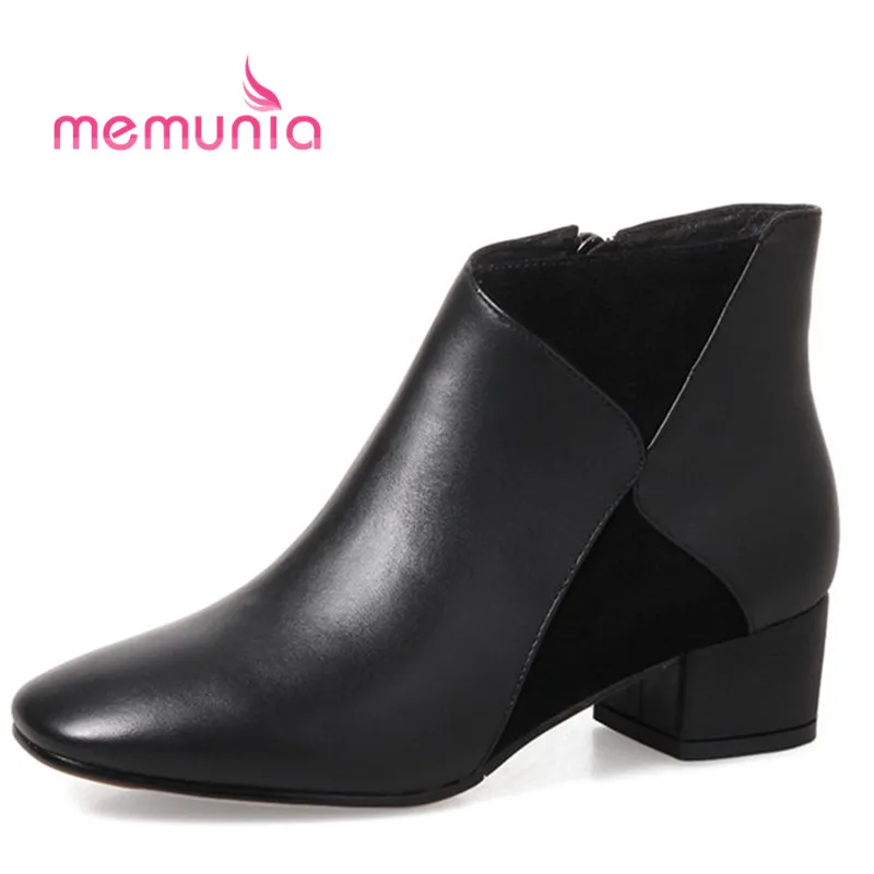 

MEMUNIA new arrive 2018 ankle boots for women comfortable med heels square toe fashion winter boots female big size 32-43