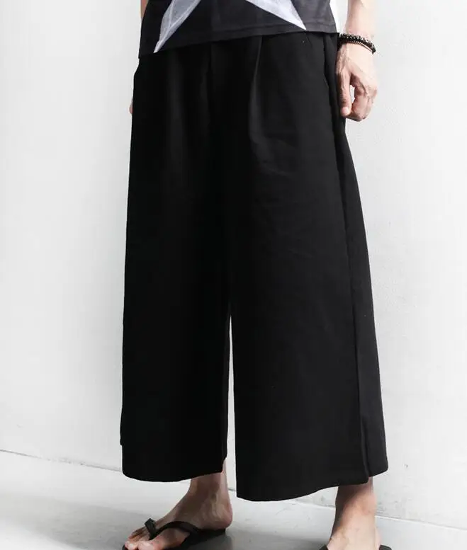 28-42 Горячая Весна мужской модный, больших размеров девять минут брюки, свободные брюки юбка - Цвет: Черный