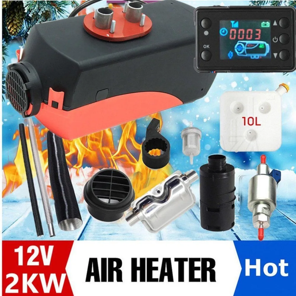 (Ship From DE) 12V 2KW Parking Diesel Air Heater Single-hole Switch with Muffler Universal For Tank Vent Duct Thermostat Caravan