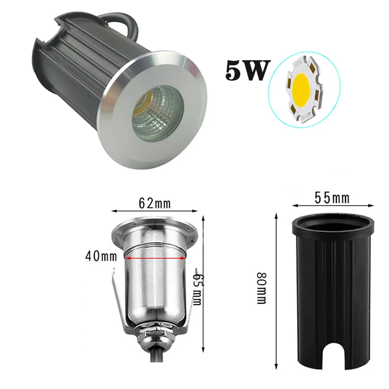 10 шт. светодиодный подземный светильник 1 Вт 3 Вт 5 Вт COB напольный светильник для улицы наземное пятно ландшафтный сад квадратная дорожка похороненный двор 85-265 в DC12V - Испускаемый цвет: 5W  COB 62mm