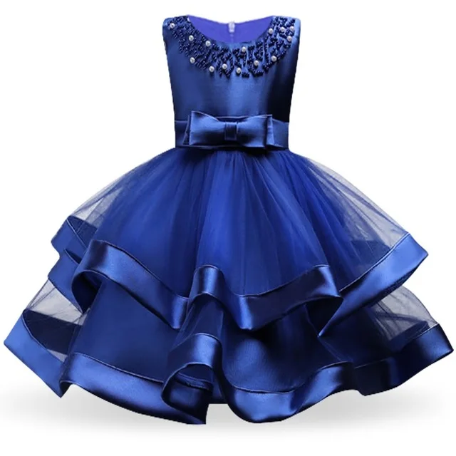 Высокое качество платье принцессы для девочек без рукавов Пасхальный костюм Детские платья для девочек карнавальное платье для маленьких девочек свадебное платье Vestidos - Цвет: Navy blue
