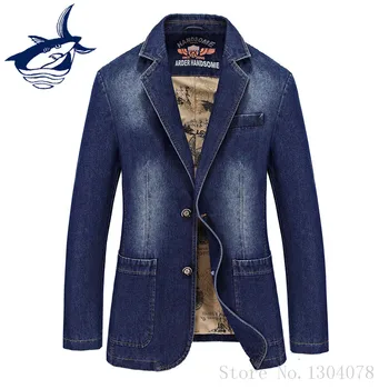 

Brand Tace & Shark Men Blazer Masculino Slim Fit Fashion Casual Denim Blazer Men Cotton Blaser Suit Jeans Jacket High Quality