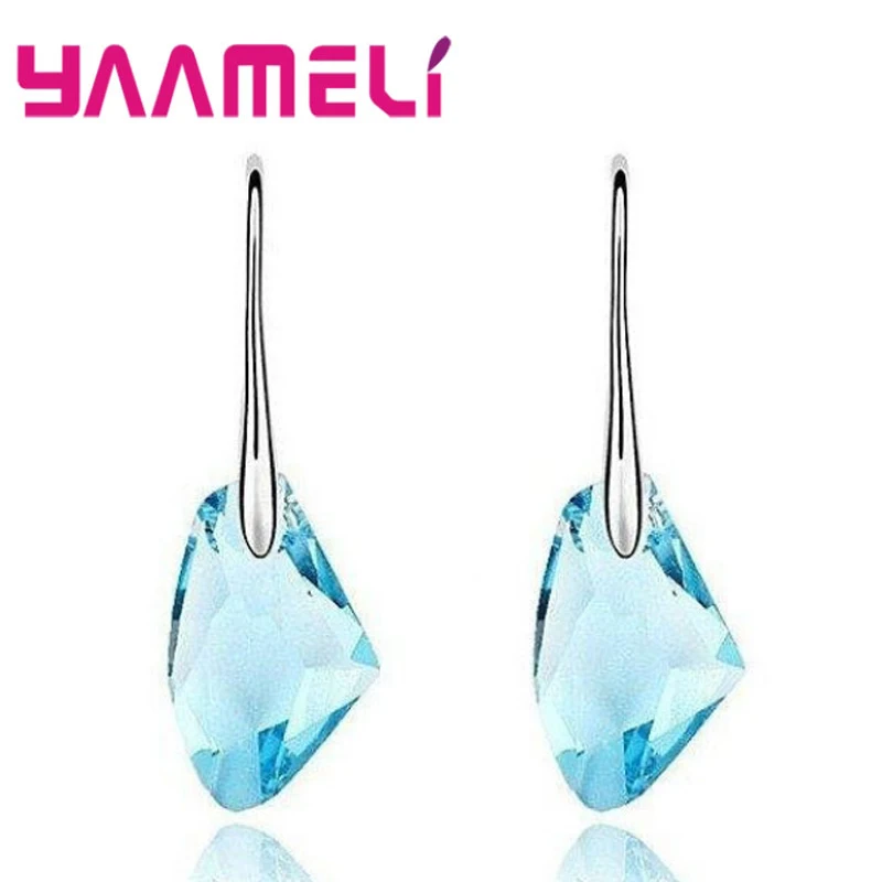 

Giemi New Clearly Austrian Crystal Stones 925 Sterling Silver Women Drop Earrings Wedding Party Fashion Jewelry 6 Colors