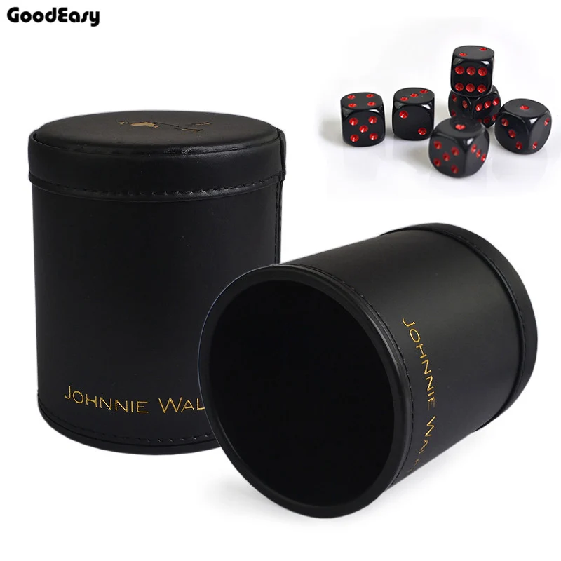 

Johnnie Walker Leather Dice Cup Plastic with 6pcs acrylic dices Polyhedral Dice Cup Poker Drinking Board Game Gambling Dice Box