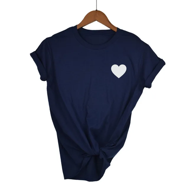 Харадзюку любовь печати Лето Милая футболка для женщин женские tumblr повседневные футболки рукав o-образный вырез короткий рукав одежда каваи белый - Цвет: Navy Blue-W