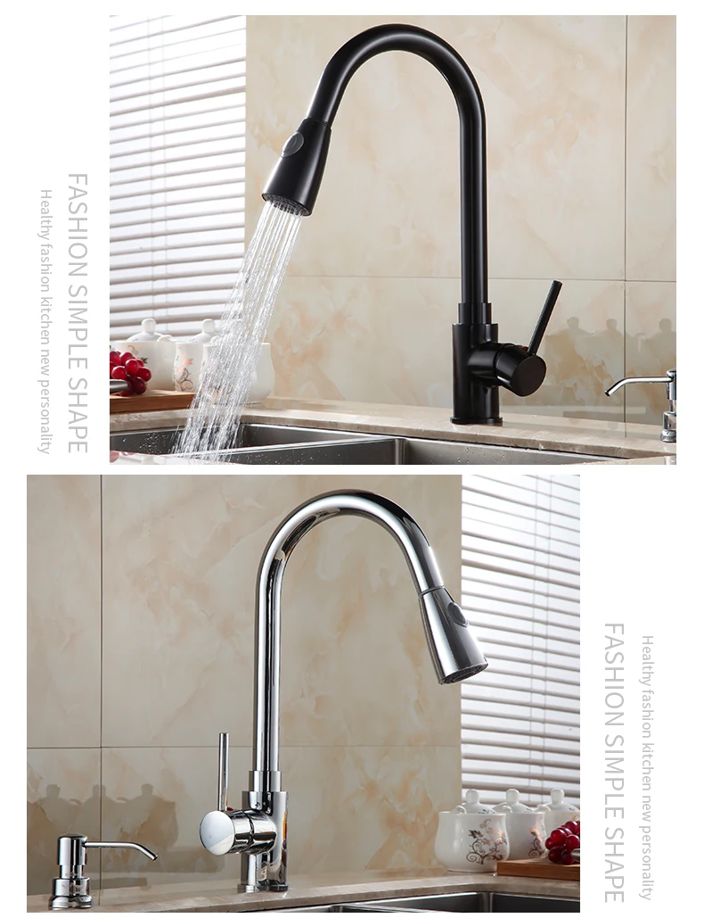 360 Degree Brass Kitchen Faucets Pull Down Mixer Tap In 4 Colors