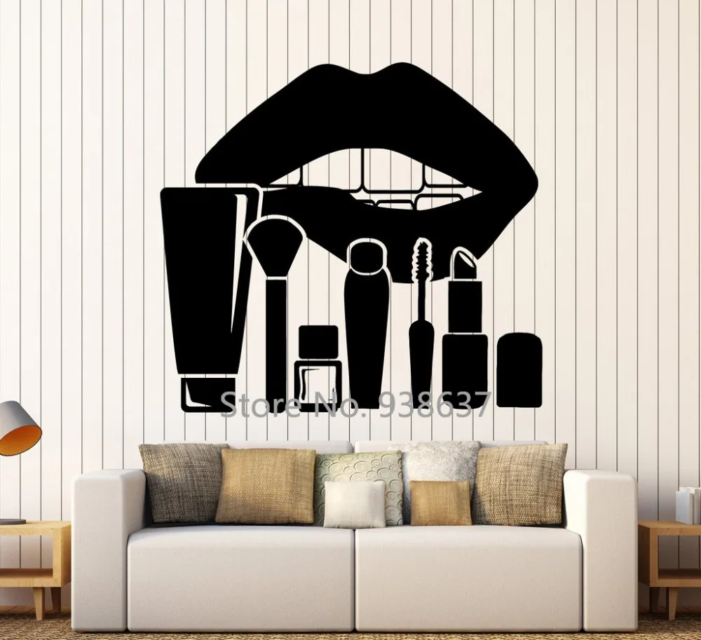Removable Vinyl Wall Decal Lips Makeup Cosmetics Stickers Beauty Salon