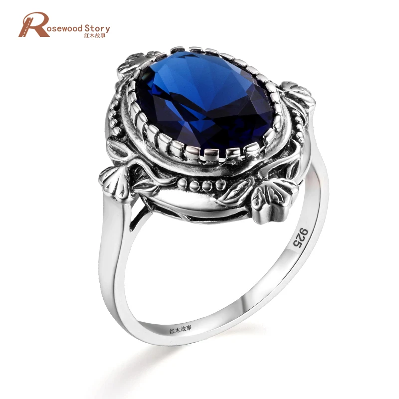 

Byzantine Retro Luxury Women Ring Vintage Lab Sapphire Stone Bridal Engagement Aneis Feminino 925 Sterling Silver Wedding Rings