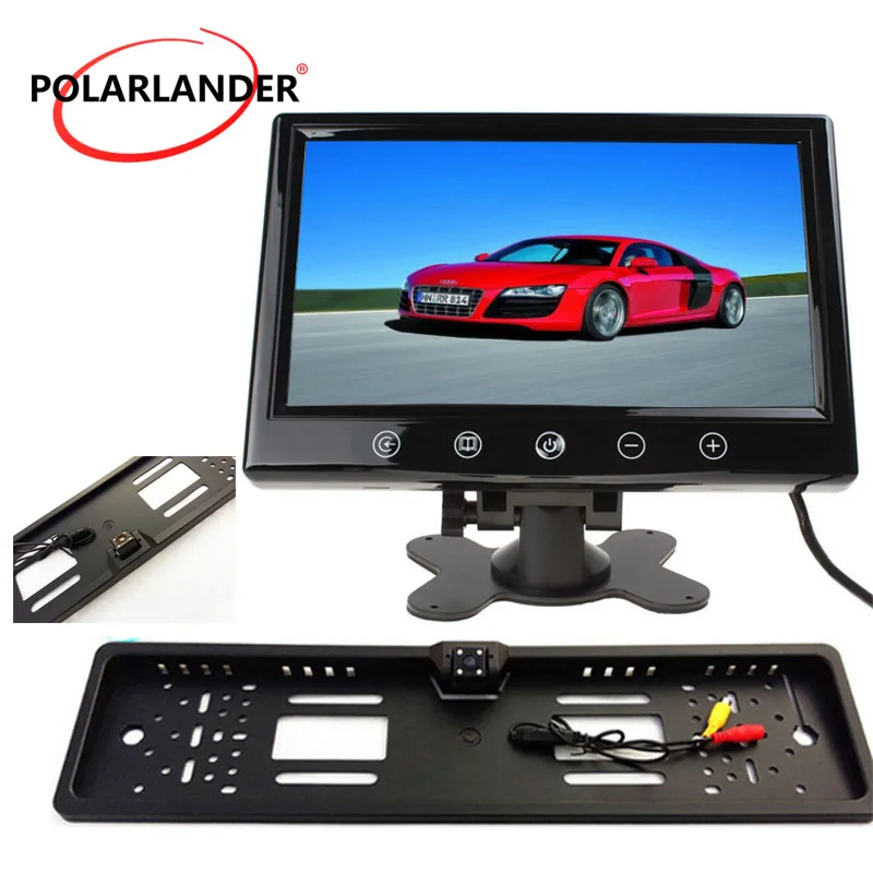 

9" TFT Car Monitor Reversing Camera European License Plate Silver/Black HD Desktop 16 LED Wireless Transmitter Parking Monitor